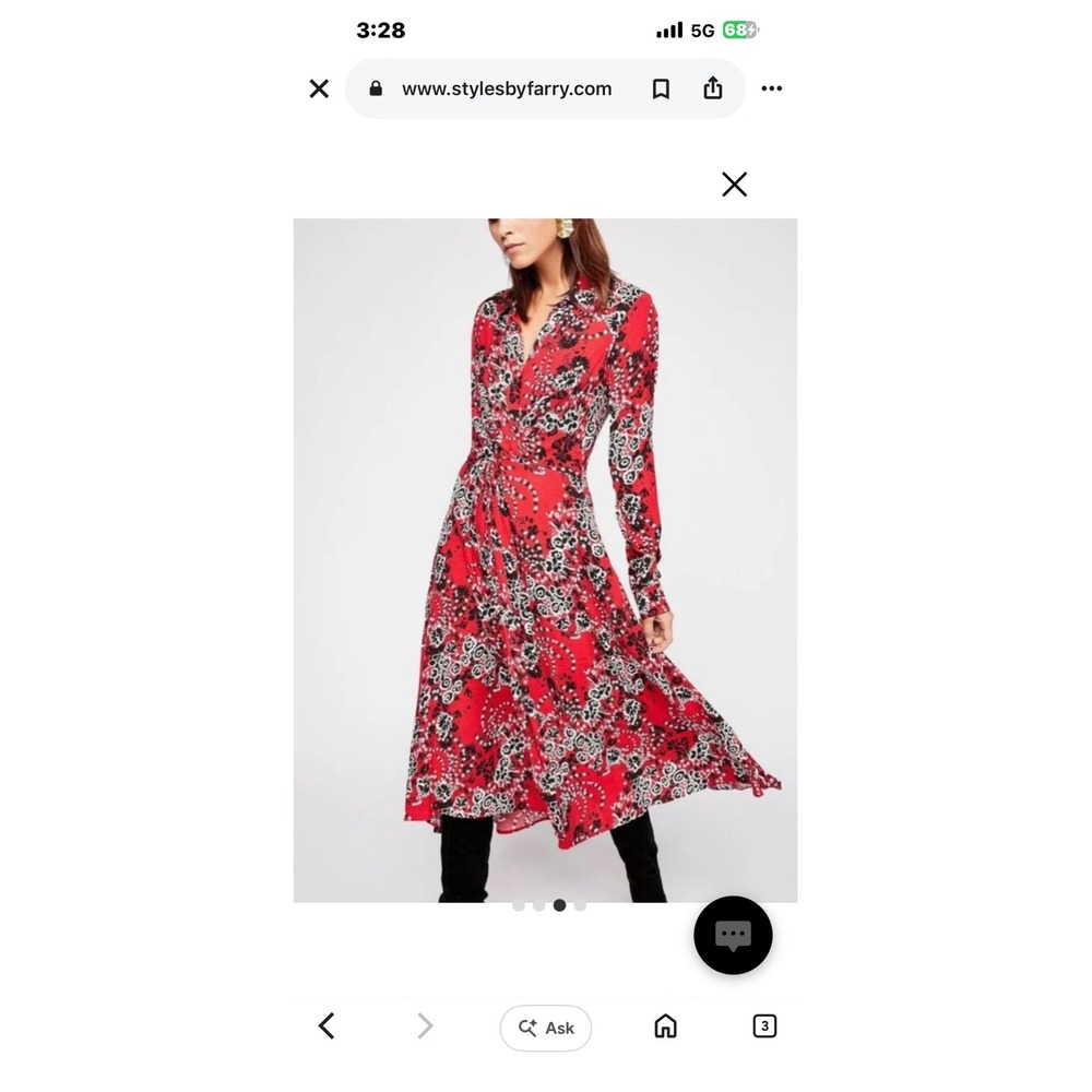 Free People Tough Love Shirtdress Red and Black Floral-print  size 2